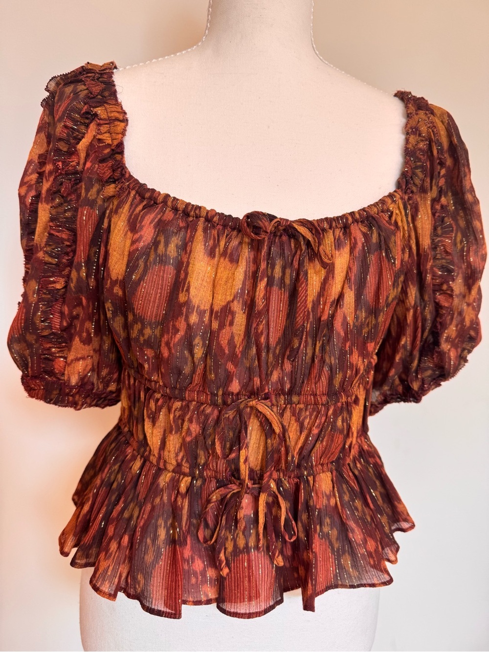 Ulla Johnson Medha Smocked Peasant Blouse in Ember
